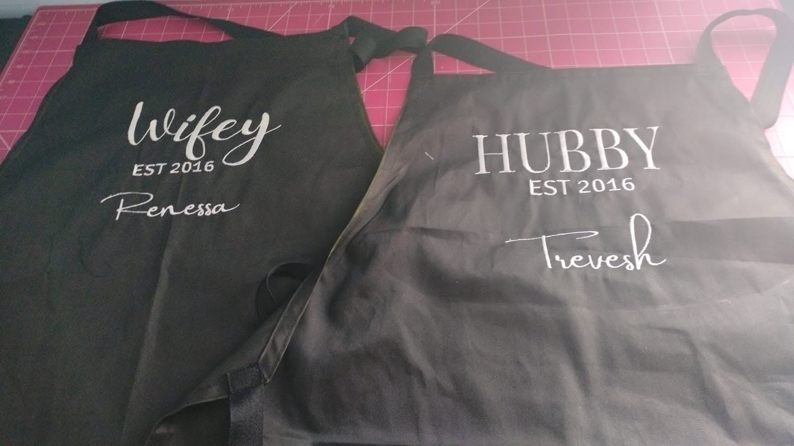Custom embroidered couples aprons