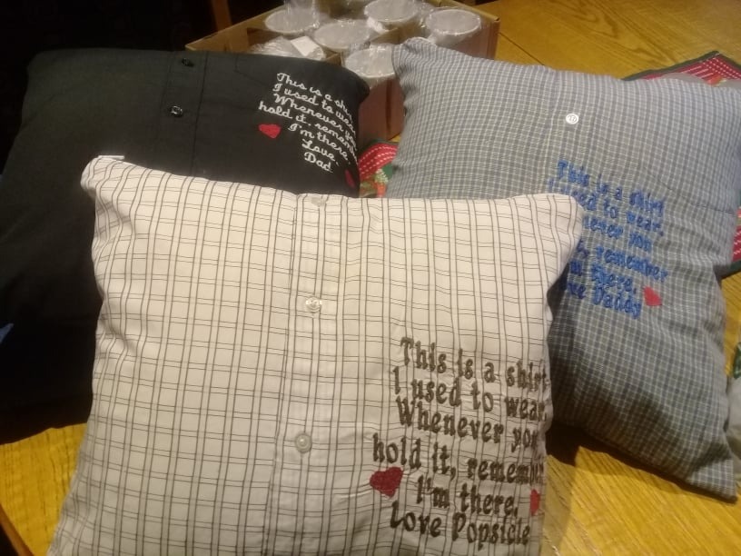 Custom embroidered memory pillows