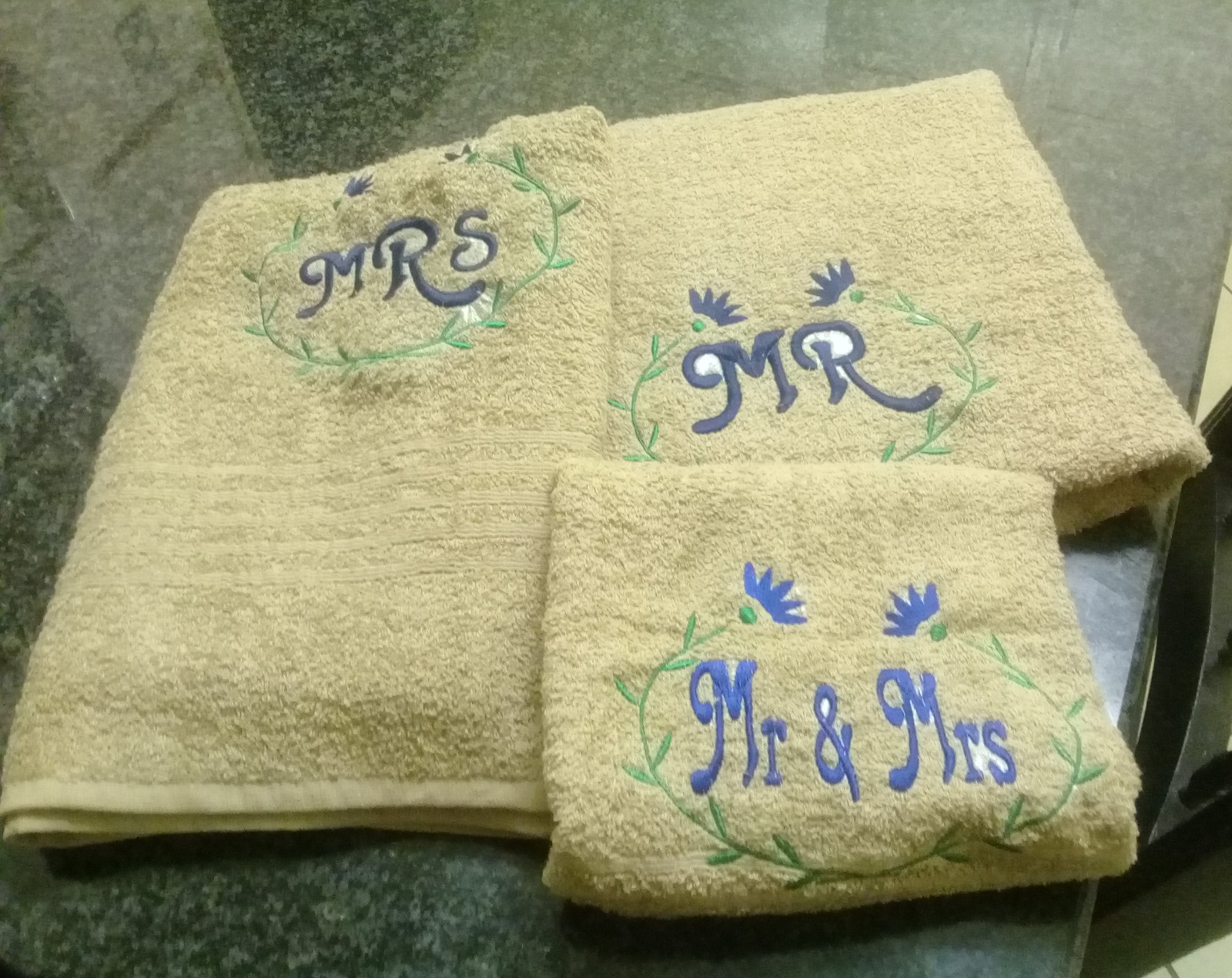 Custom embroidered Mr and Mrs towel sets